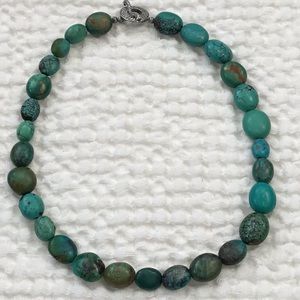 Carolyn Pollock Sterling Silver and Green Turquoise Chunky Necklace